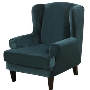 SlipCover 2PCS Emerald Green Elegant wingback stretch velvet protector